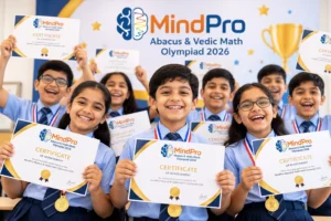 Smiling students holding certificates after a maths Olympiad